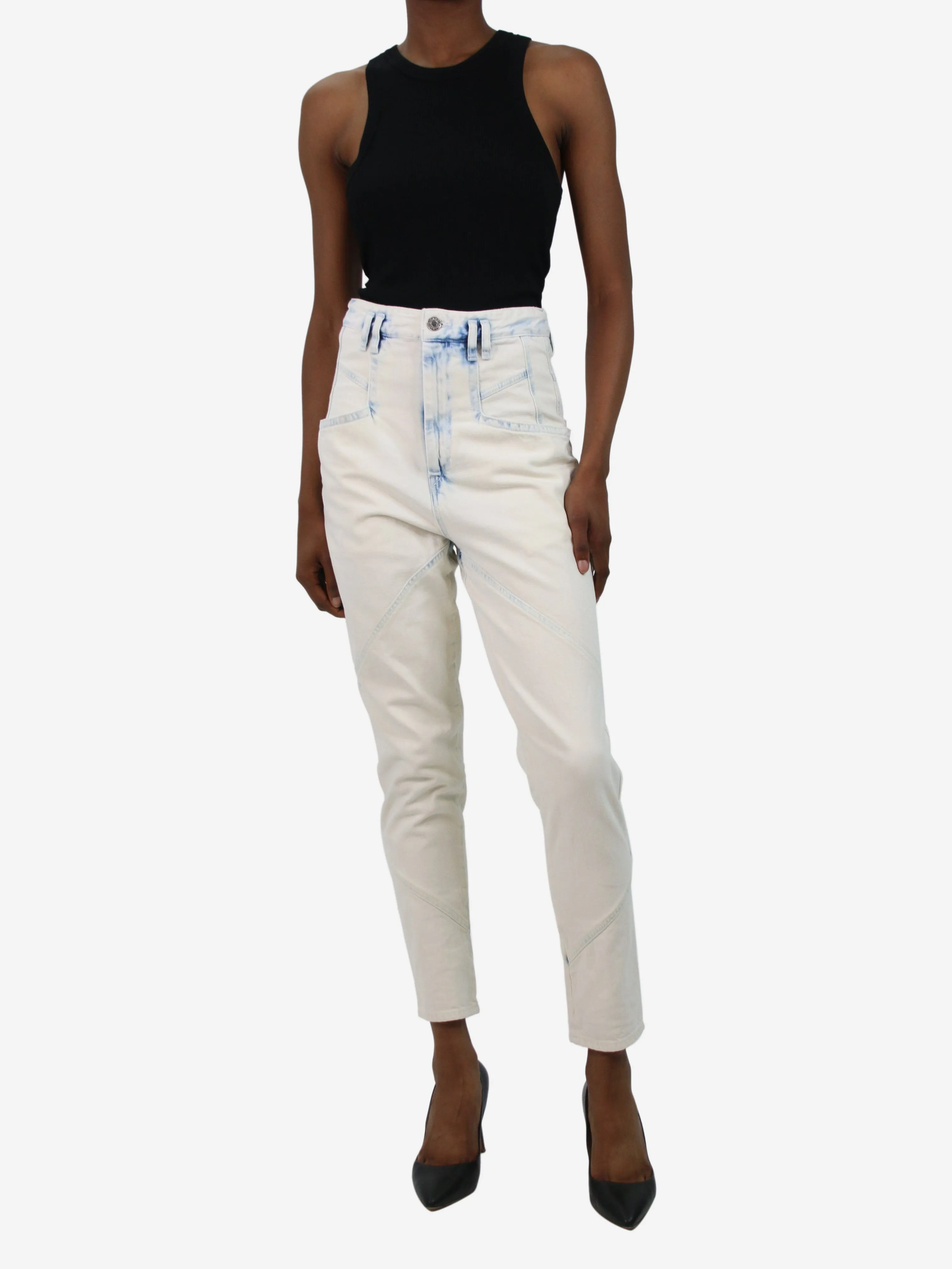 Cream bleached panel jeans - size FR 34