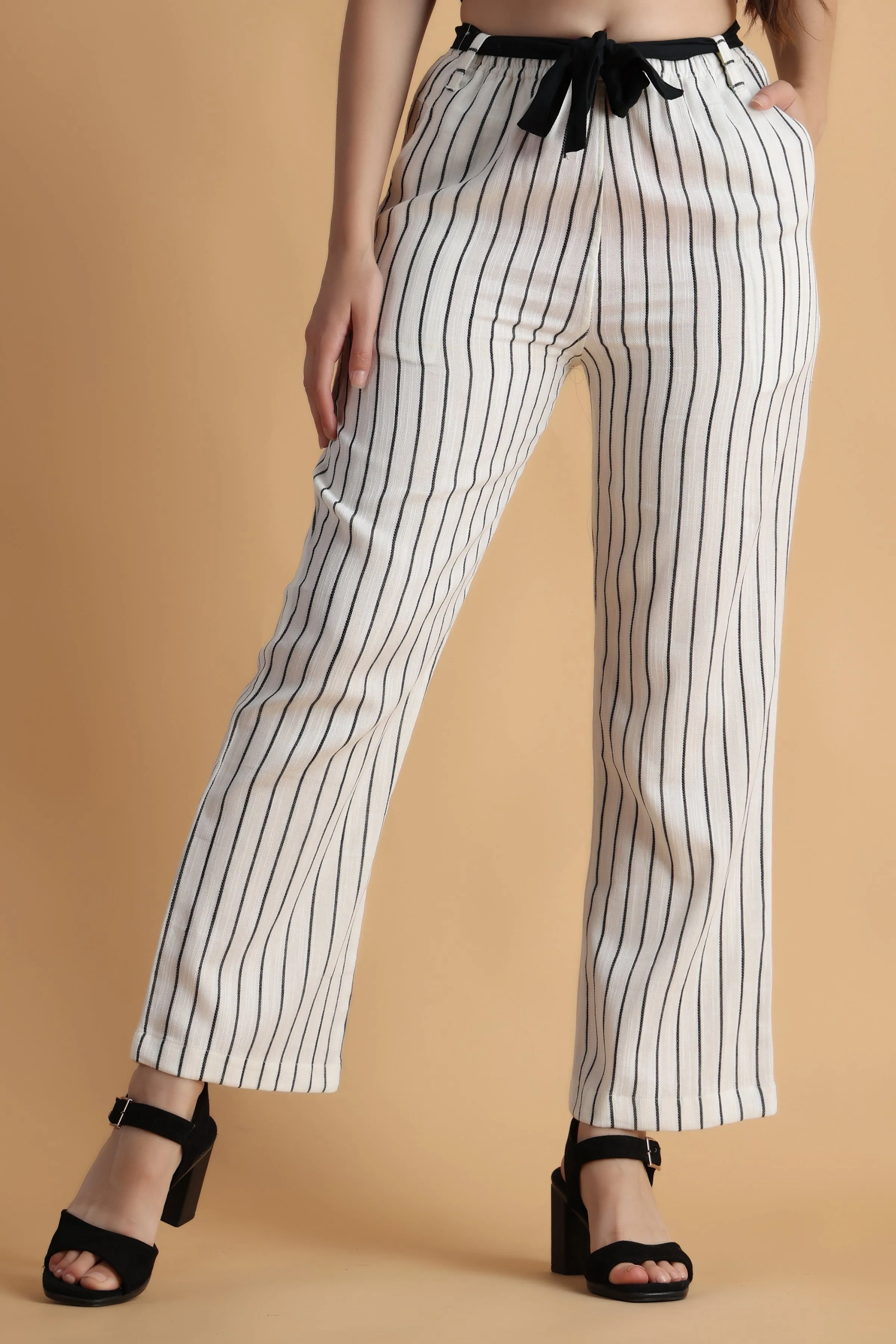 Dewdrop White Striped Palazzo