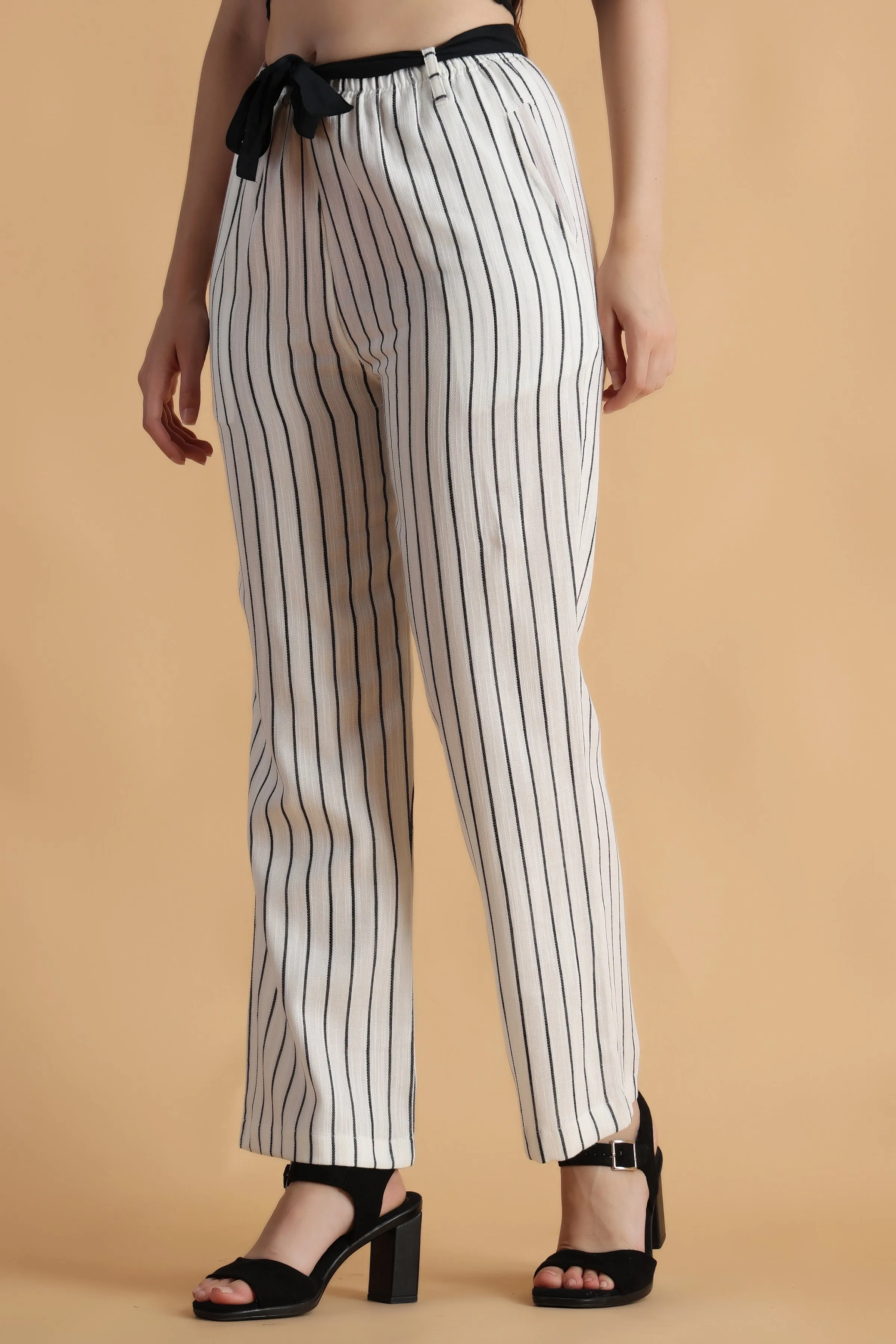 Dewdrop White Striped Palazzo