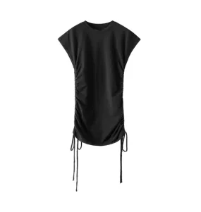 DRAWSTRING BLACK MINI DRESS