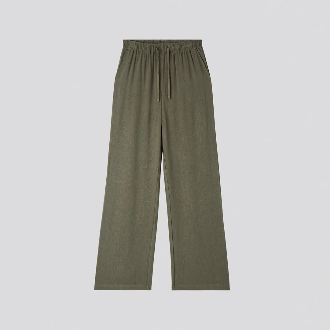 Drawstring Waist Wide Leg Trousers