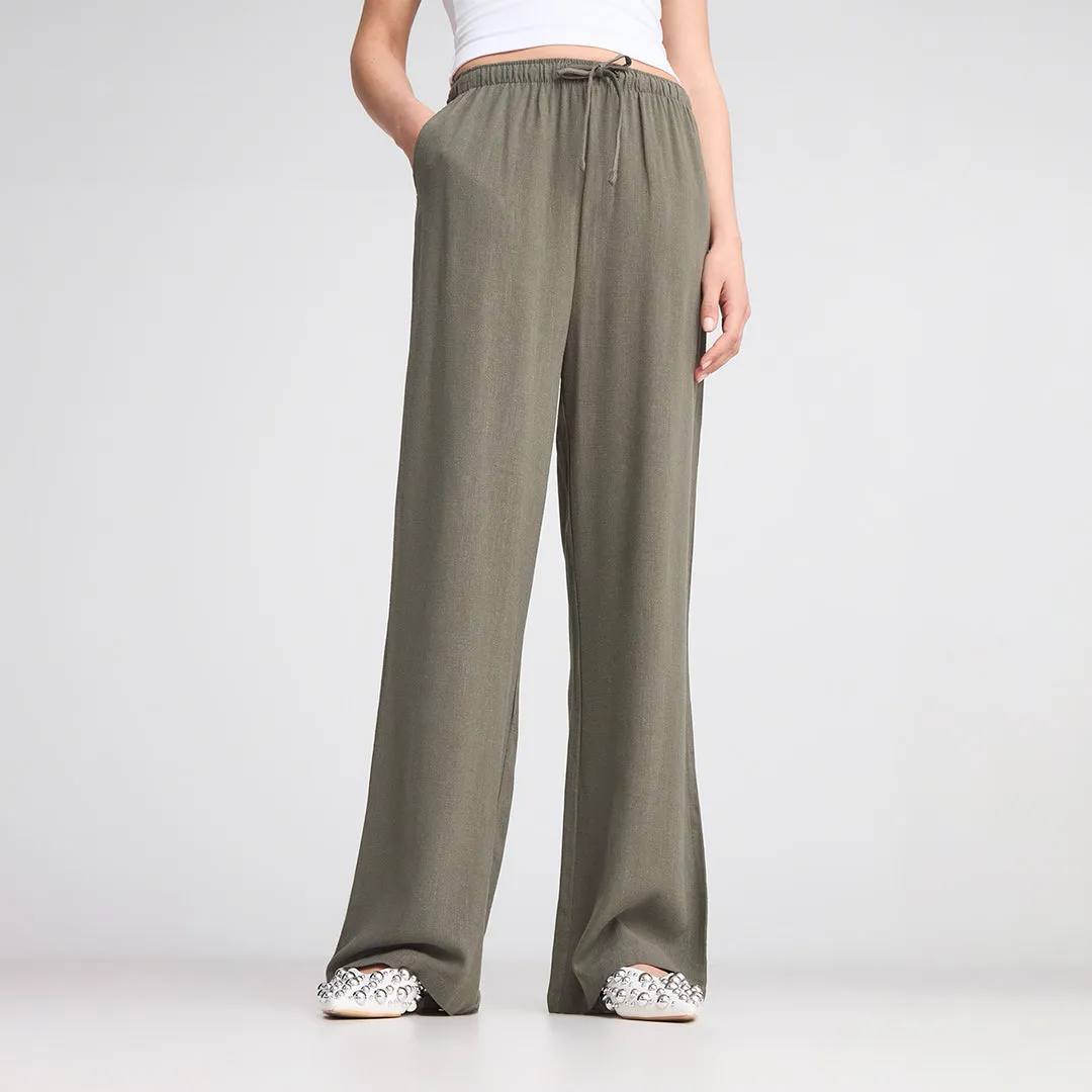 Drawstring Waist Wide Leg Trousers