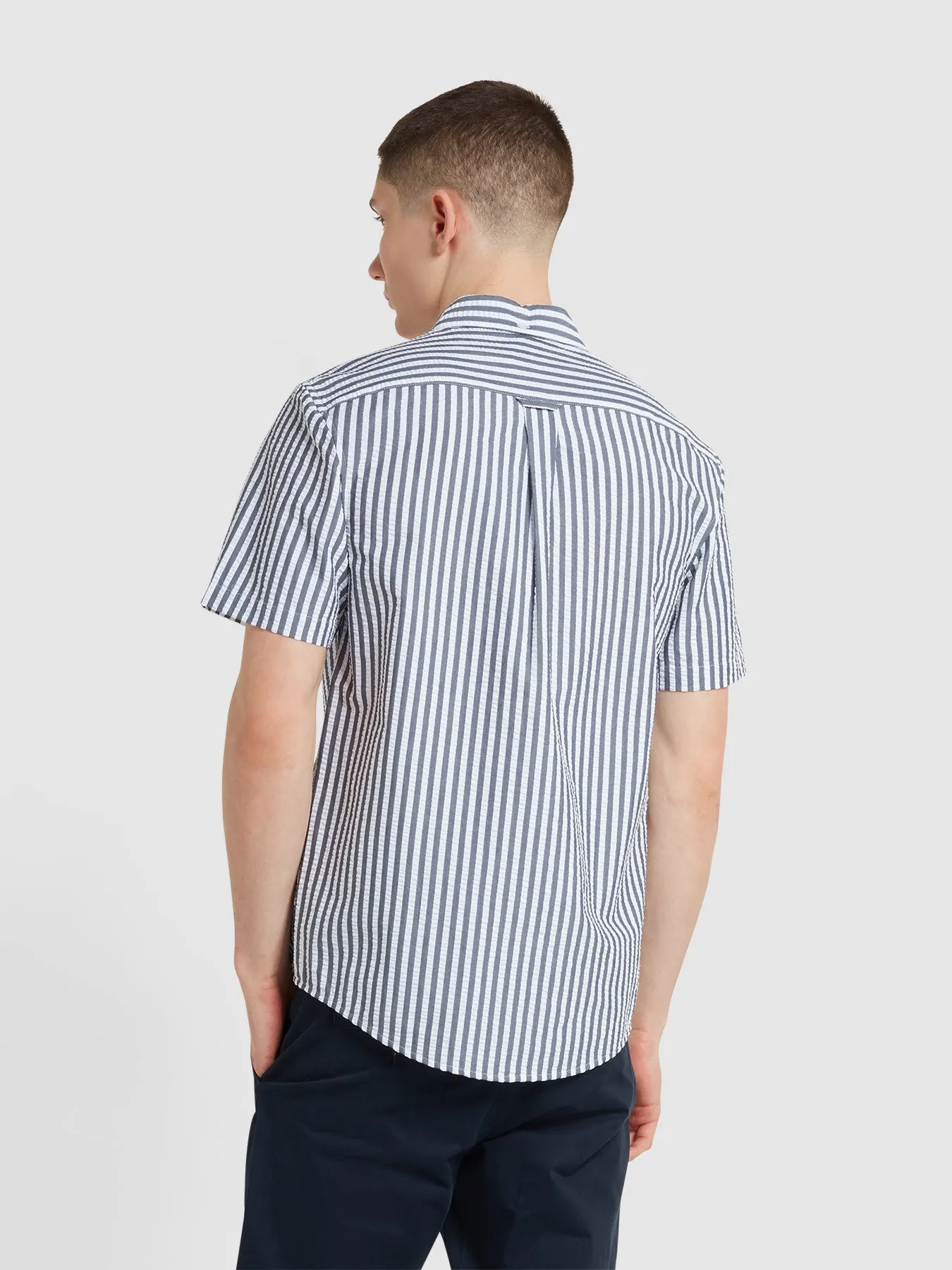 Edson Short Sleeve Button Down Shirt In True Navy