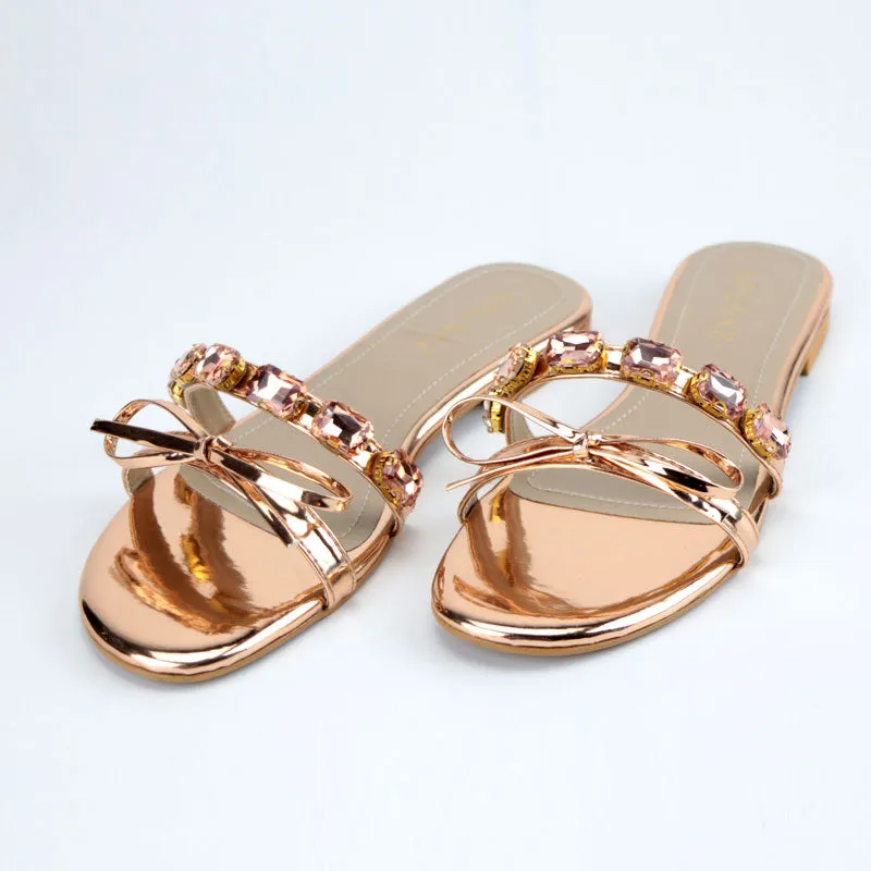 Elegant Bow Stones Metallic Sandal