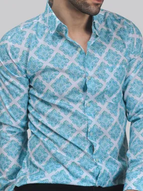 Elegant-edge Men's Printed Full Sleeve Cotton Button-Up Shirt For Men