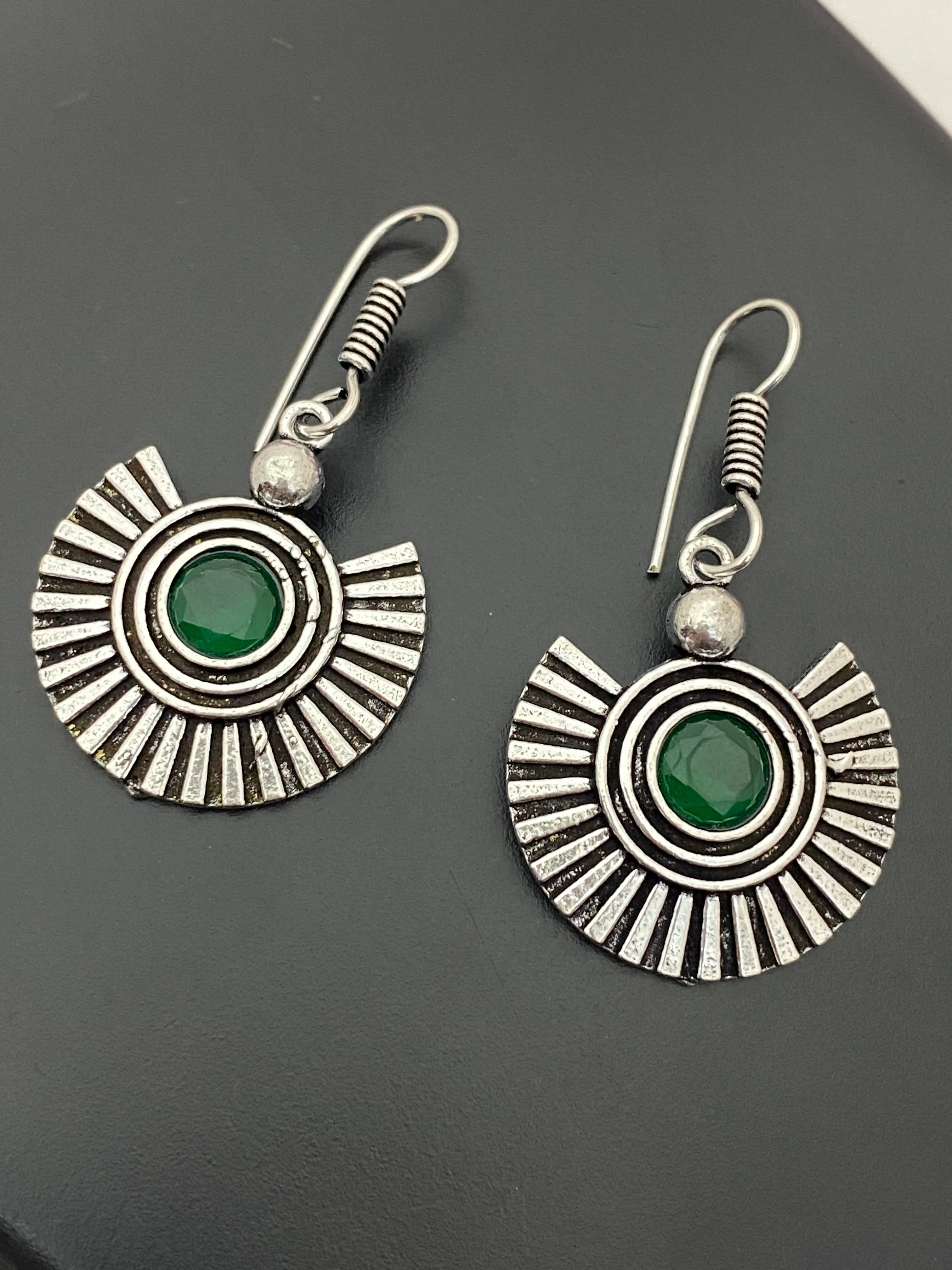 Elegant Green Color Stone Designer Oxidized Earrings For Women