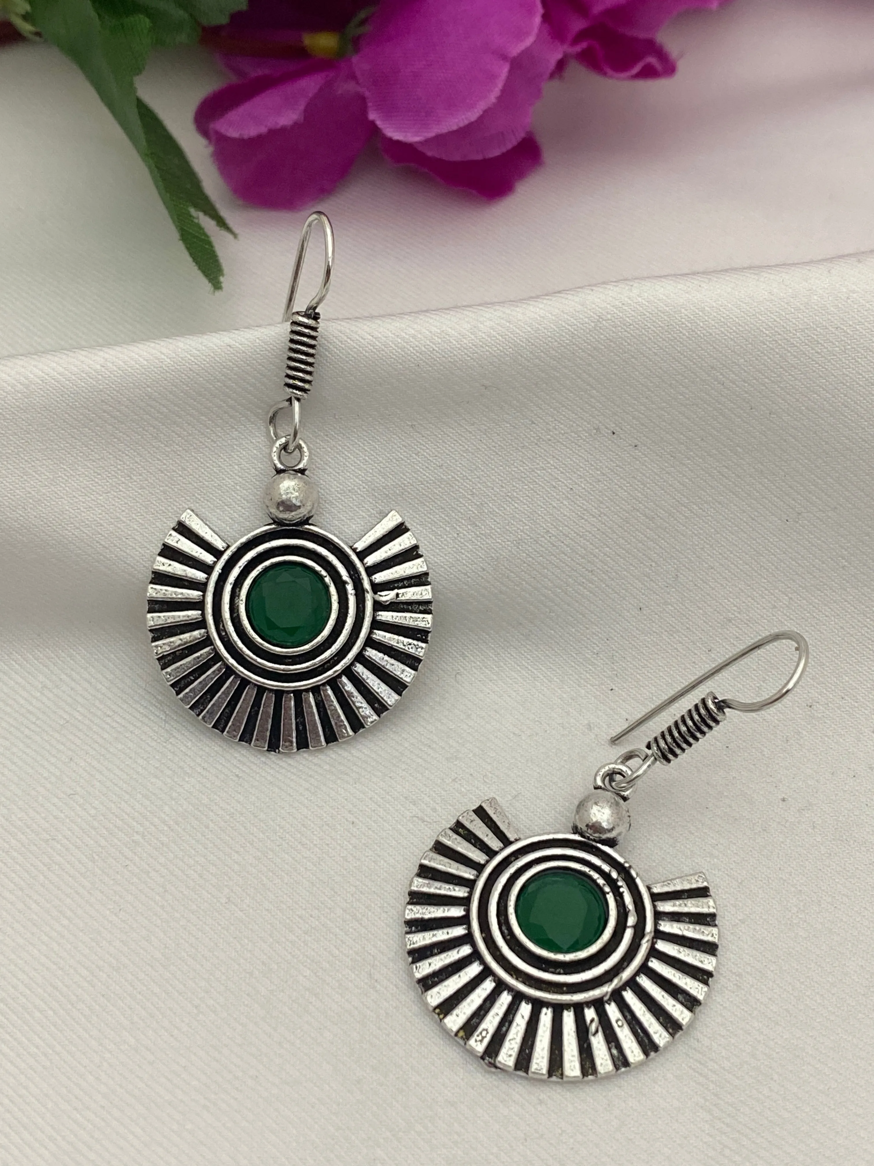 Elegant Green Color Stone Designer Oxidized Earrings For Women