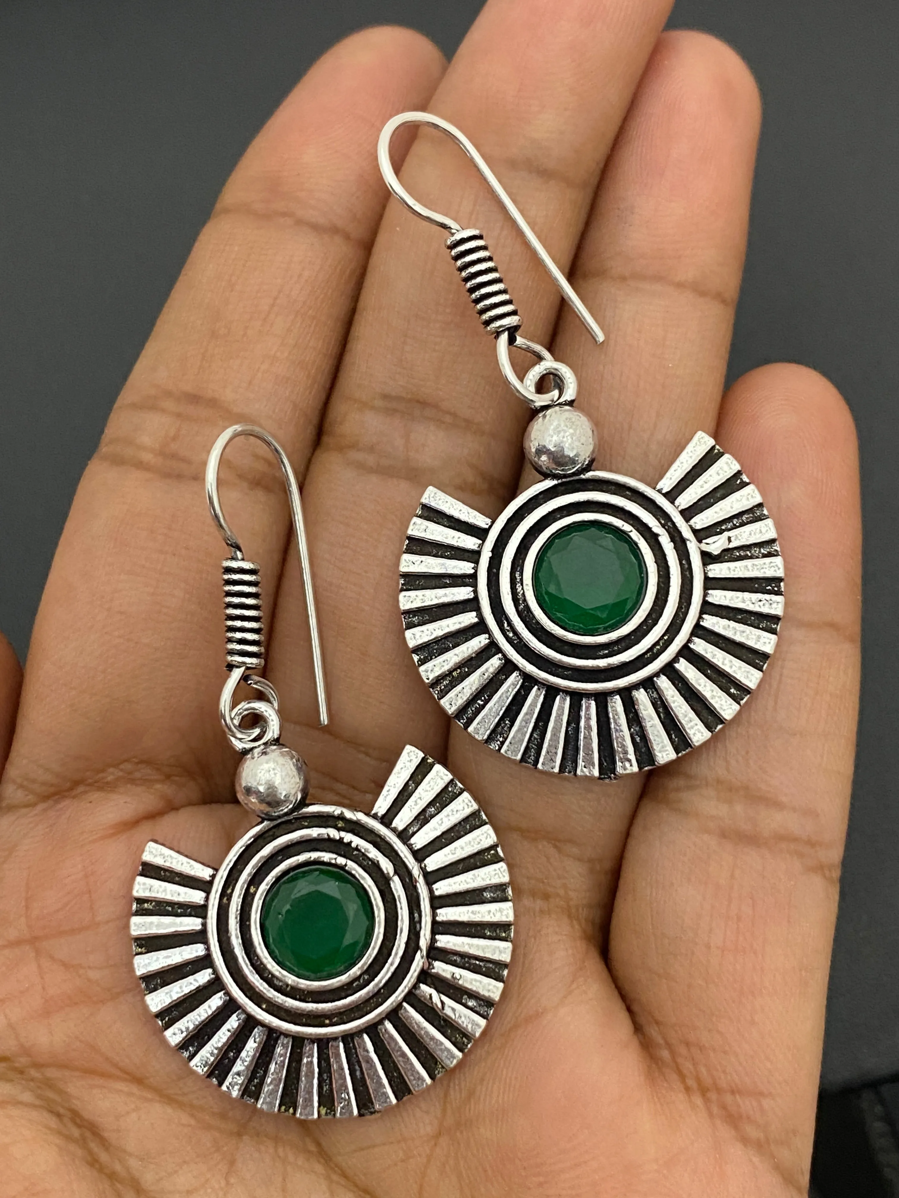 Elegant Green Color Stone Designer Oxidized Earrings For Women