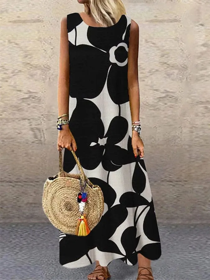 Elegant Sleeveless Floral Print Maxi Dress for Women