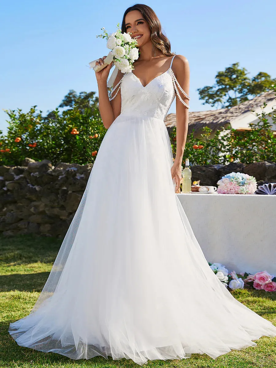 Elegant Spaghetti Straps Wedding Dress with Sleeveless