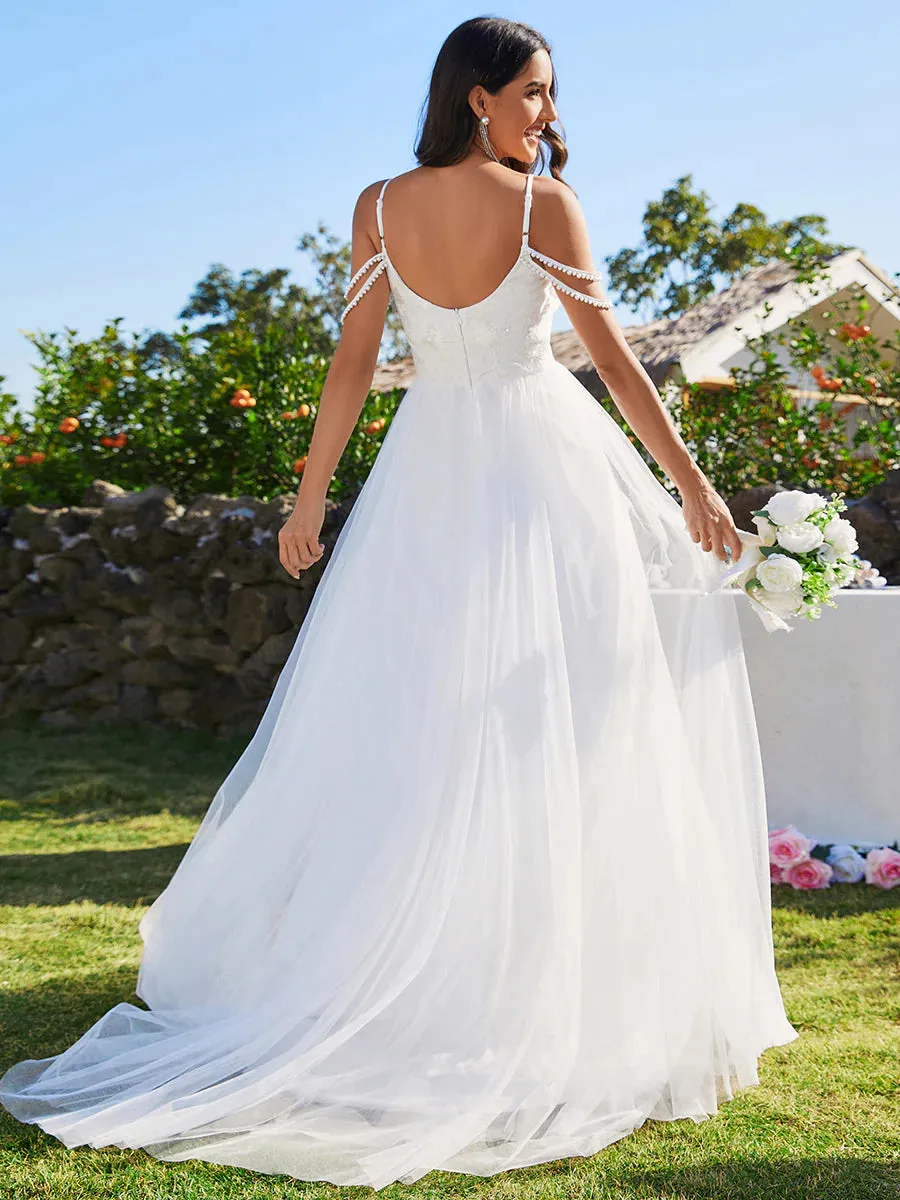 Elegant Spaghetti Straps Wedding Dress with Sleeveless