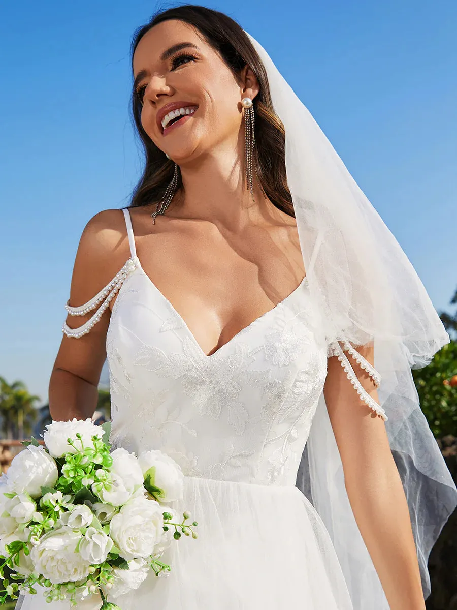 Elegant Spaghetti Straps Wedding Dress with Sleeveless