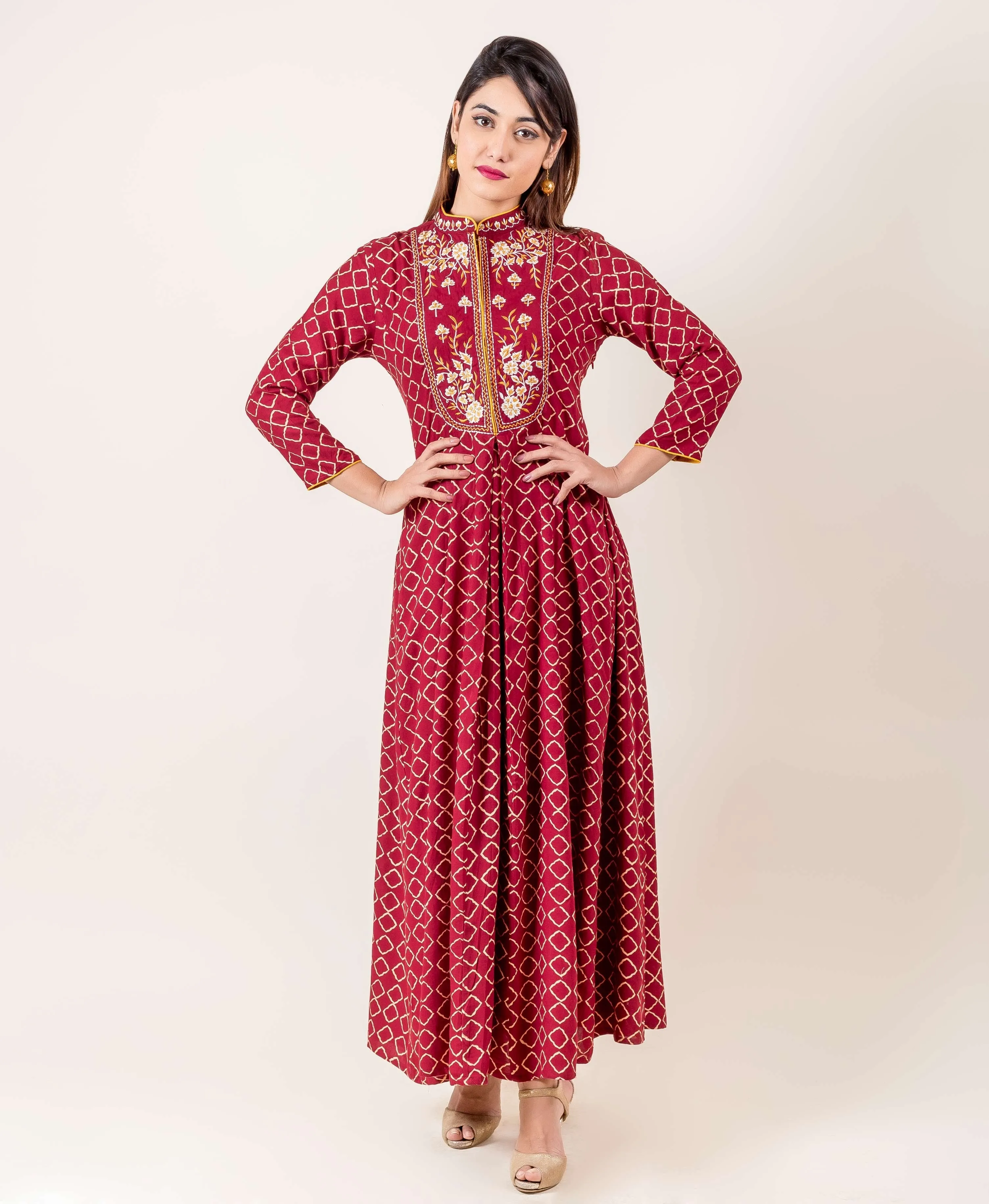 Embroidered Maroon Anarkali Style Floor Length Gown