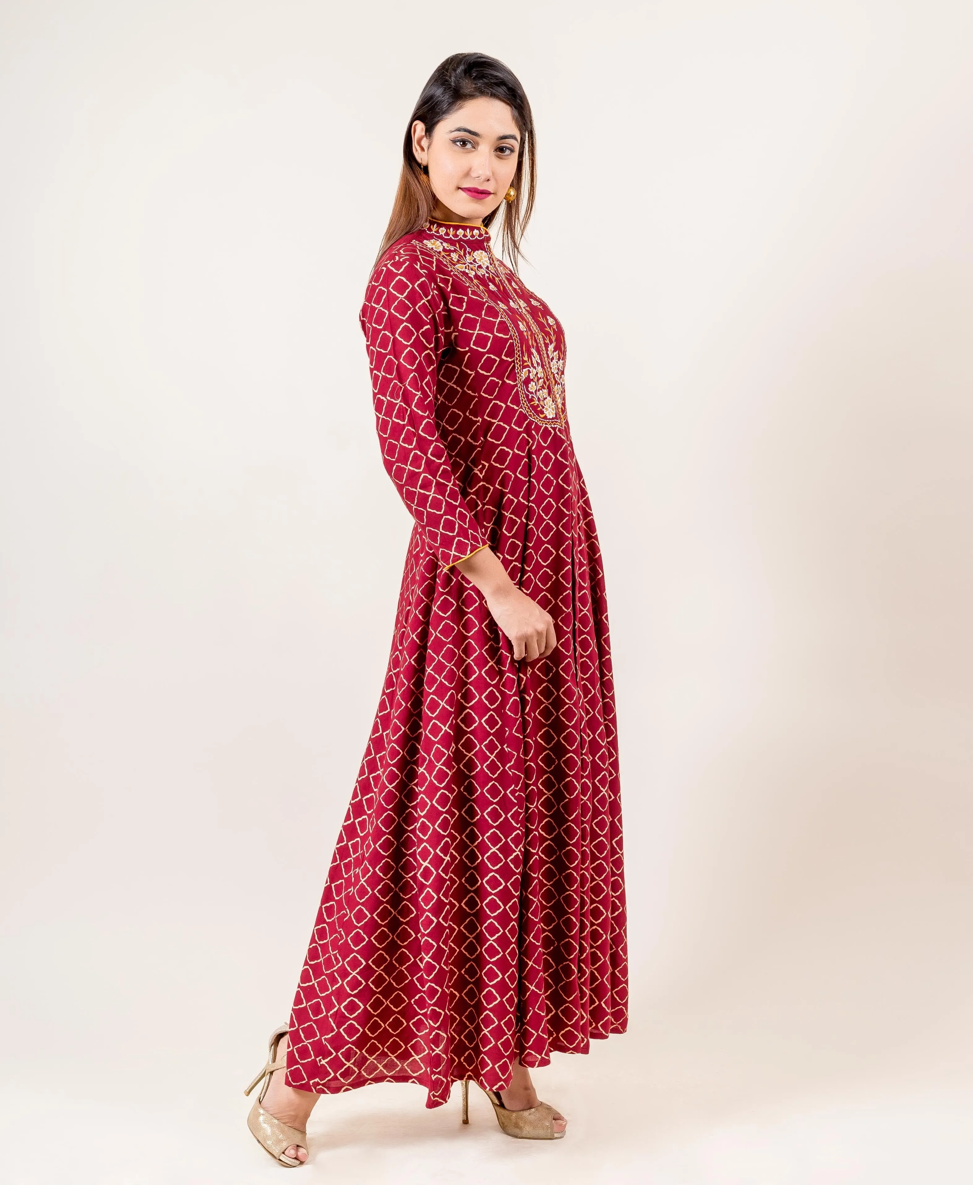 Embroidered Maroon Anarkali Style Floor Length Gown