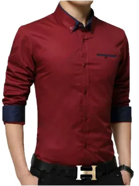 Exclusive Designer Maroon Cotton Solid Button-Up Shirt for Men