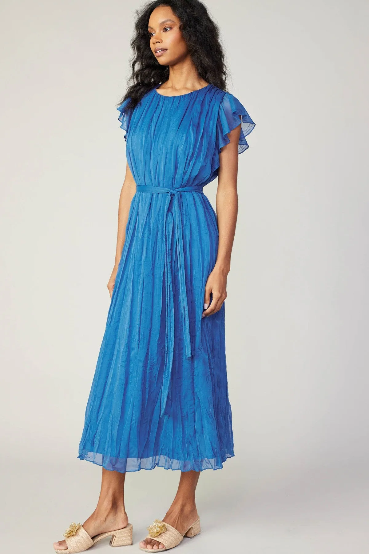 Flutter Short Sleeve Crinkle Dress in azure blue by Current Air