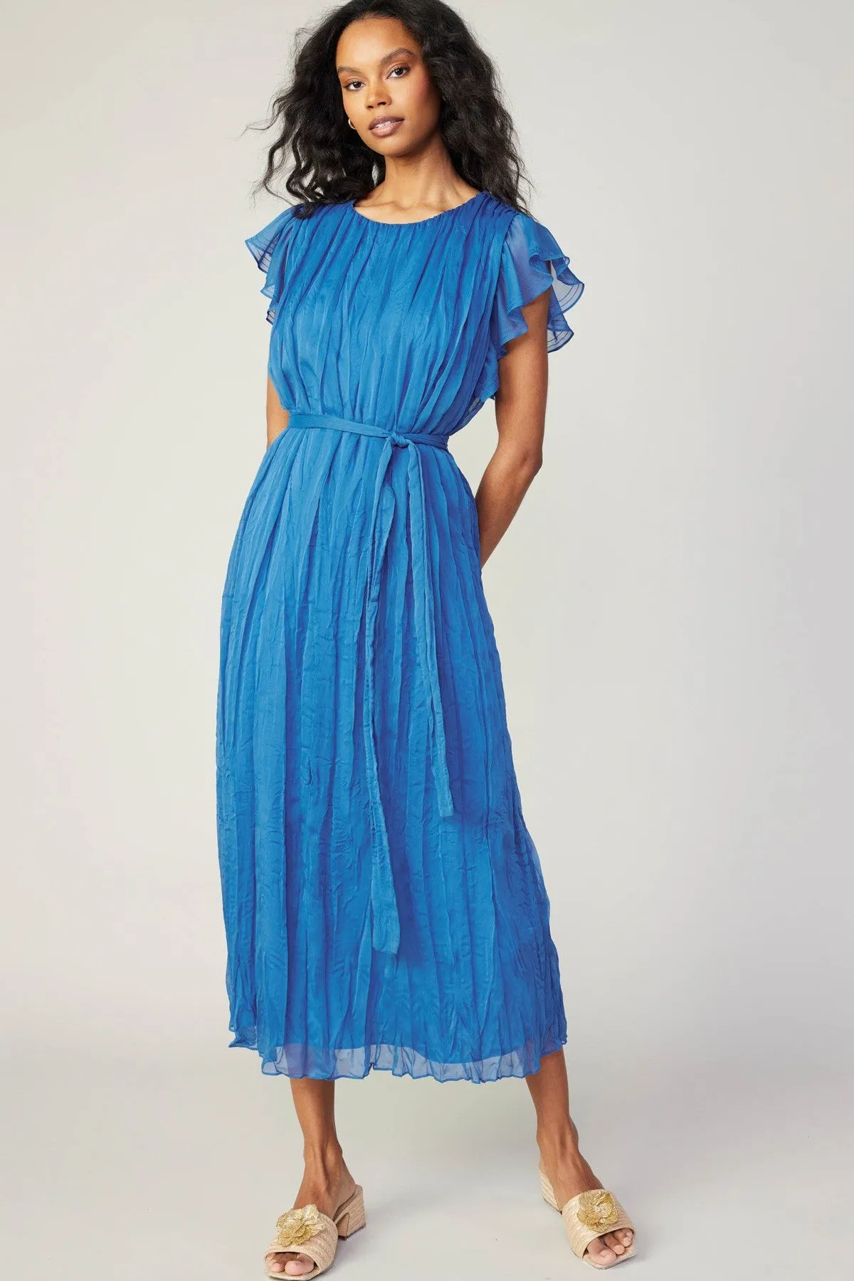 Flutter Short Sleeve Crinkle Dress in azure blue by Current Air