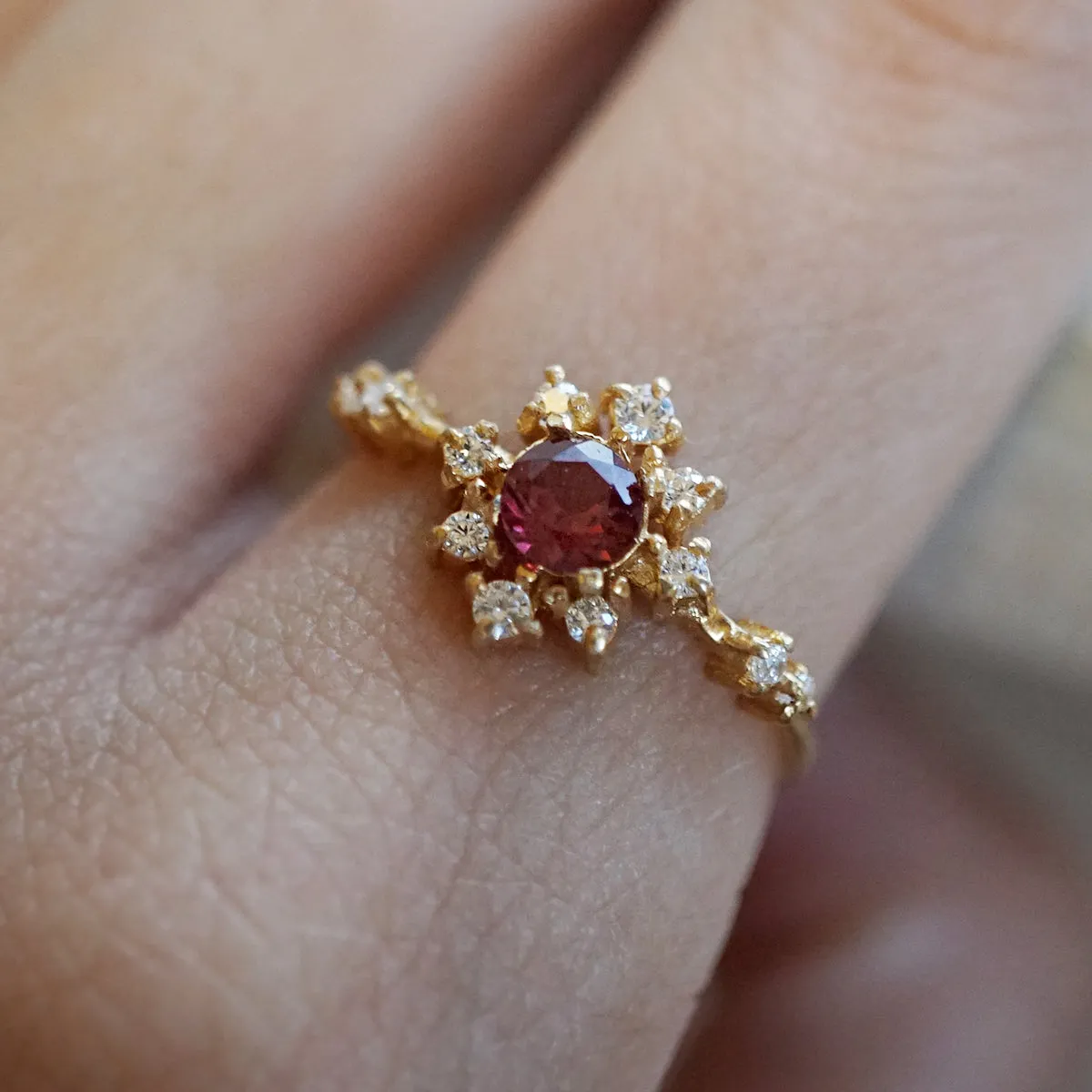 Garnet Rose Thorn Ring