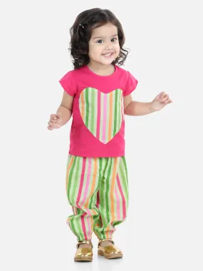 Girls Heart Patch Pure Cotton Patch Top With Harem Pant Indo Western Clothing Sets - Pink