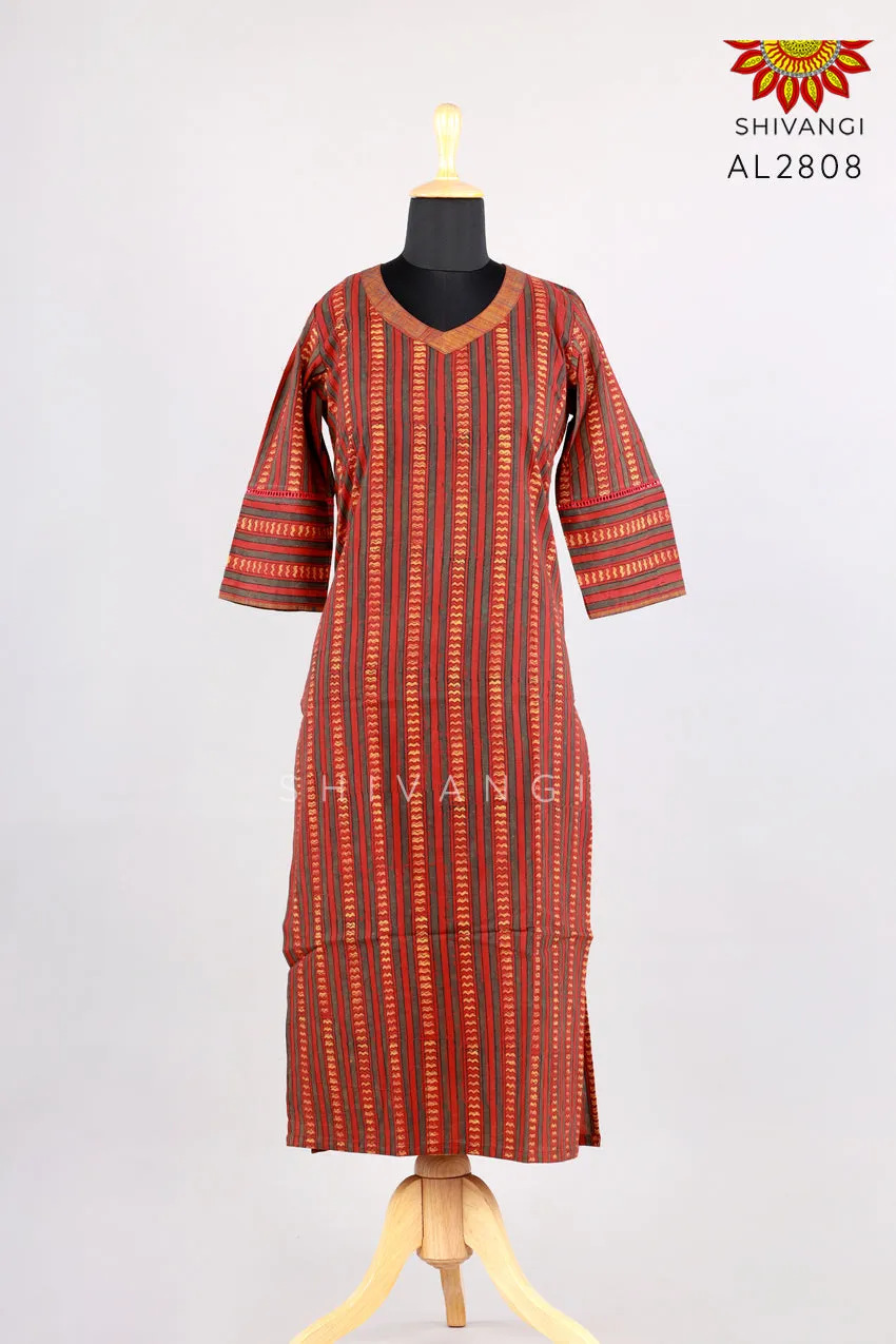 Girls Maroon Women’s Ajrakh Kurti