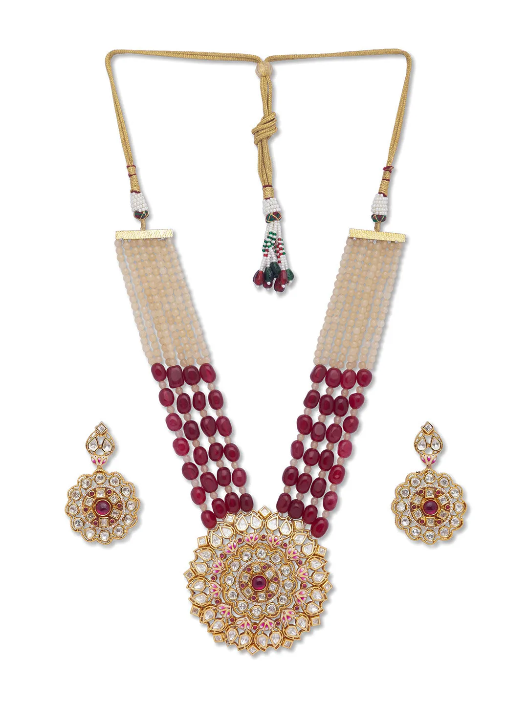 Golden, Maroon, Crème, Necklace Set