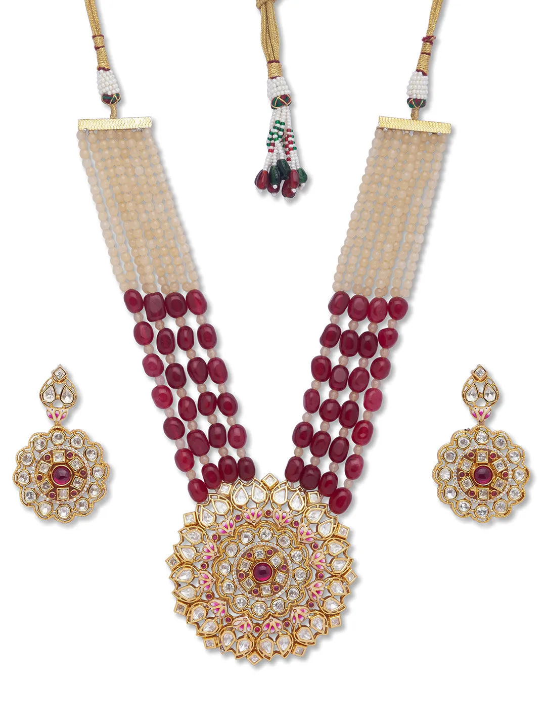 Golden, Maroon, Crème, Necklace Set