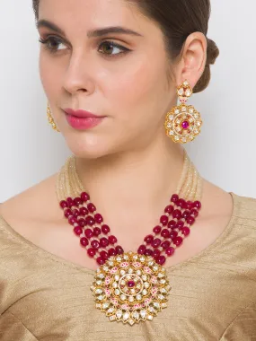 Golden, Maroon, Crème, Necklace Set