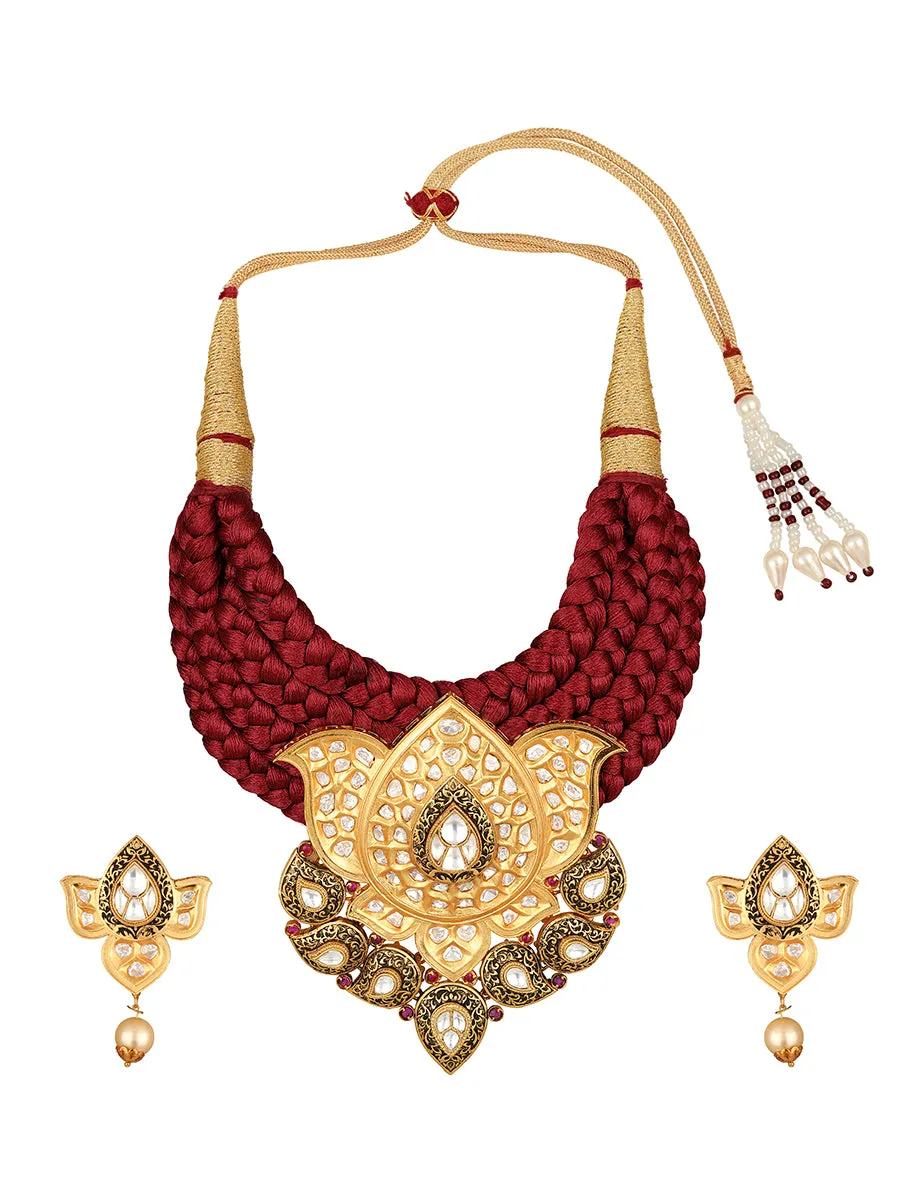 Golden, Maroon, Dark Grey  Kundan Polki, Necklace Set