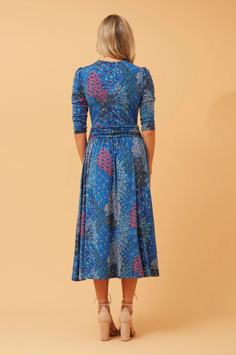 GRACE PEACOCK PRINT MIDI DRESS