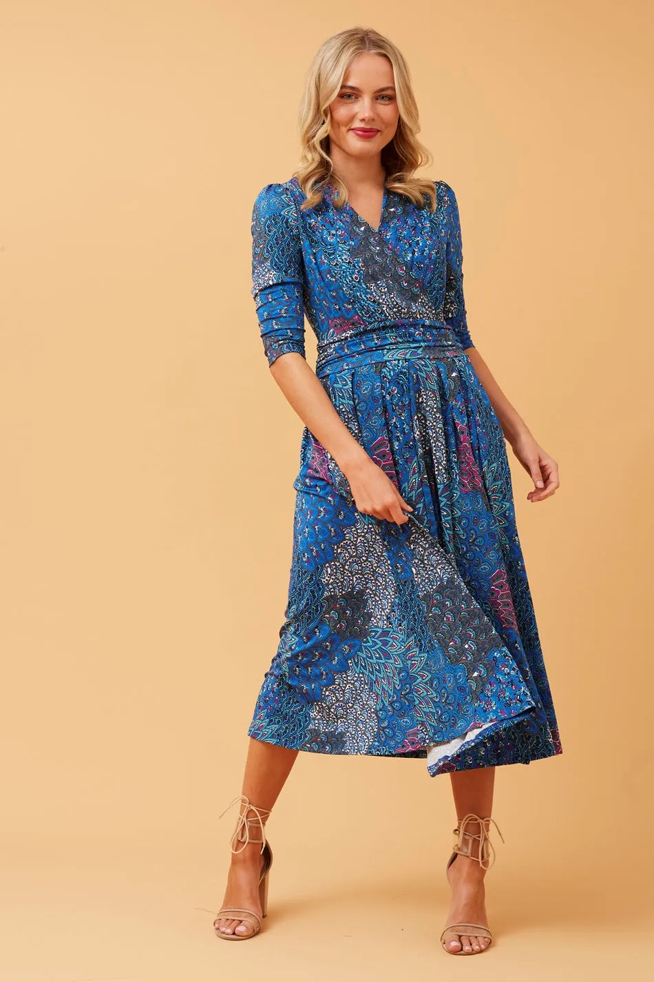 GRACE PEACOCK PRINT MIDI DRESS