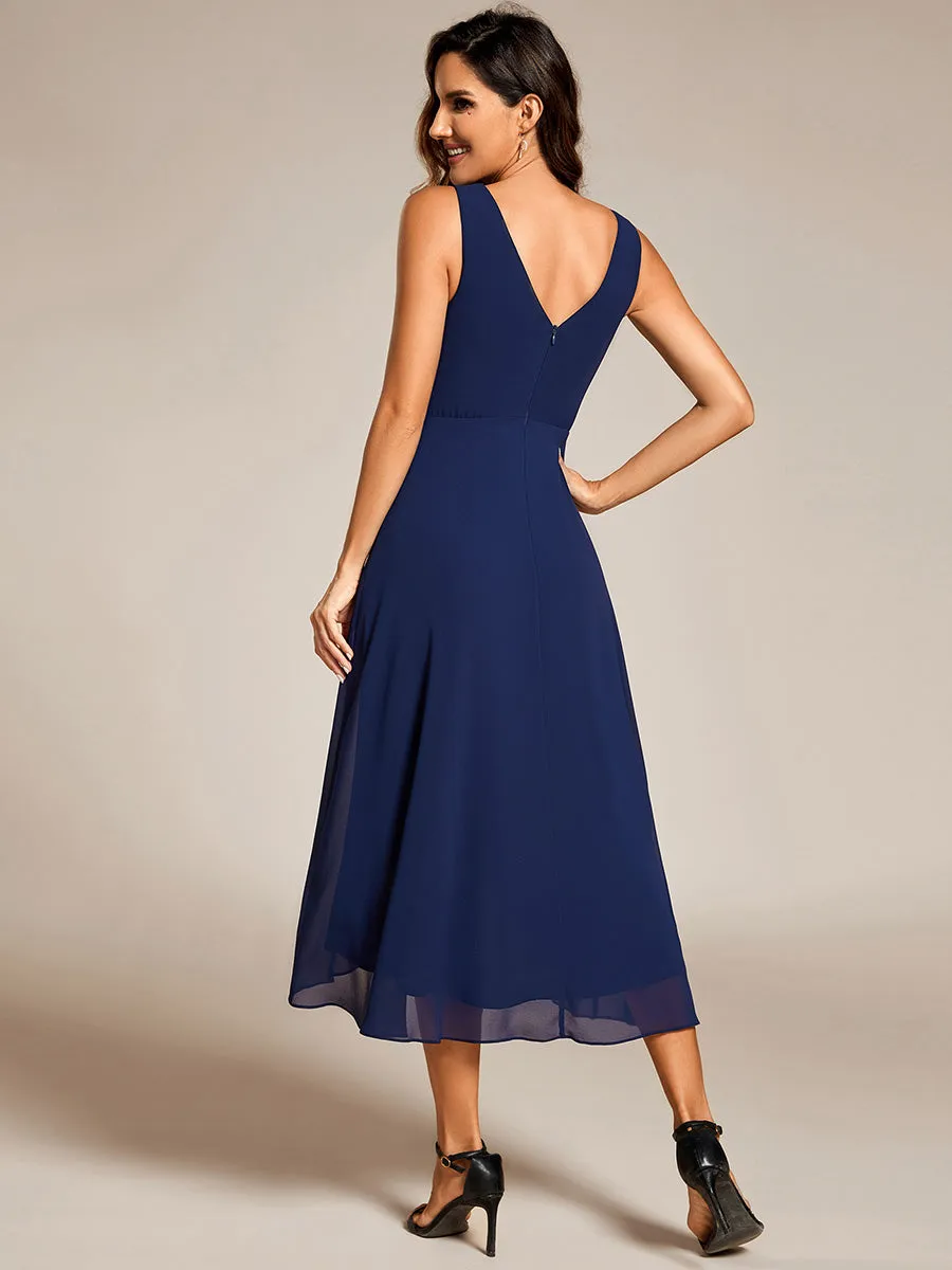 Graceful Asymmetric A-Line Pleated Empire Waist Chiffon Dresses V Neck Strapless Wedding Guest Dress