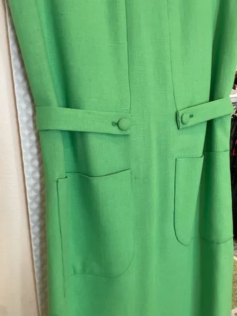 Handmade, Sleeveless Green Linen Dress