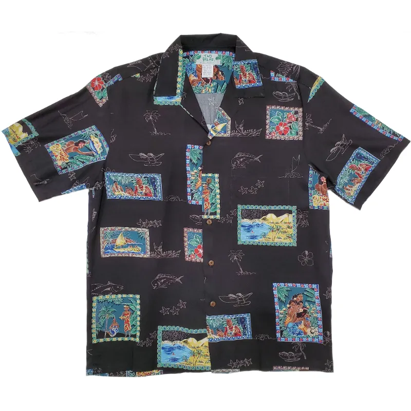 Hawaiian Postcards Rayon Black Color Shirt