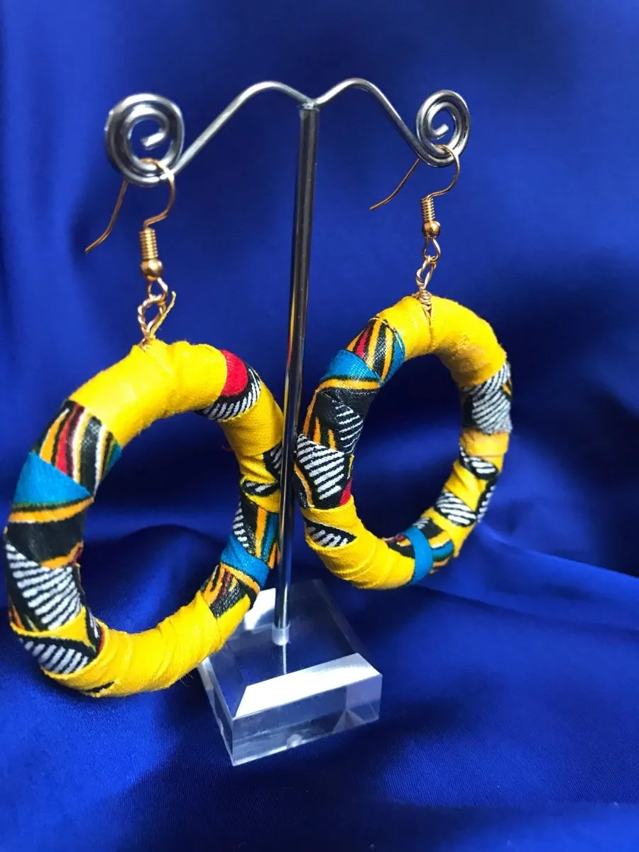 Hippie Earrings in Yellow Print - African Print Earrings