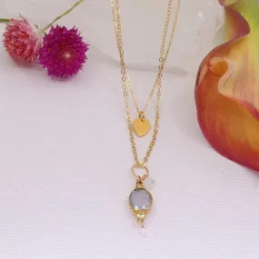 Isabelle - Moonstone Pendant Double Strand Gold Necklace