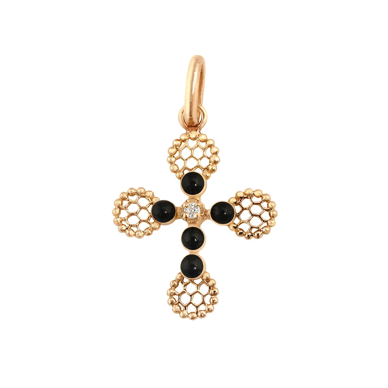 Lace Cross Diamond Pendant, Black, Rose Gold