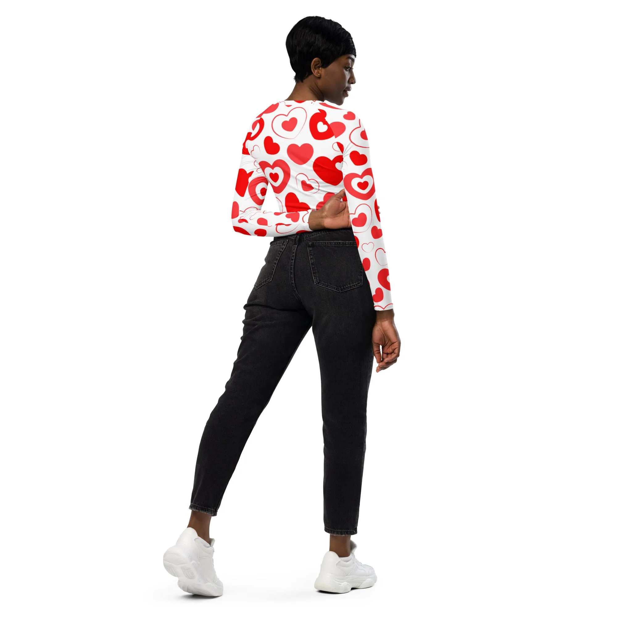 Long-sleeve Crop Top - Hearts in Hearts - White