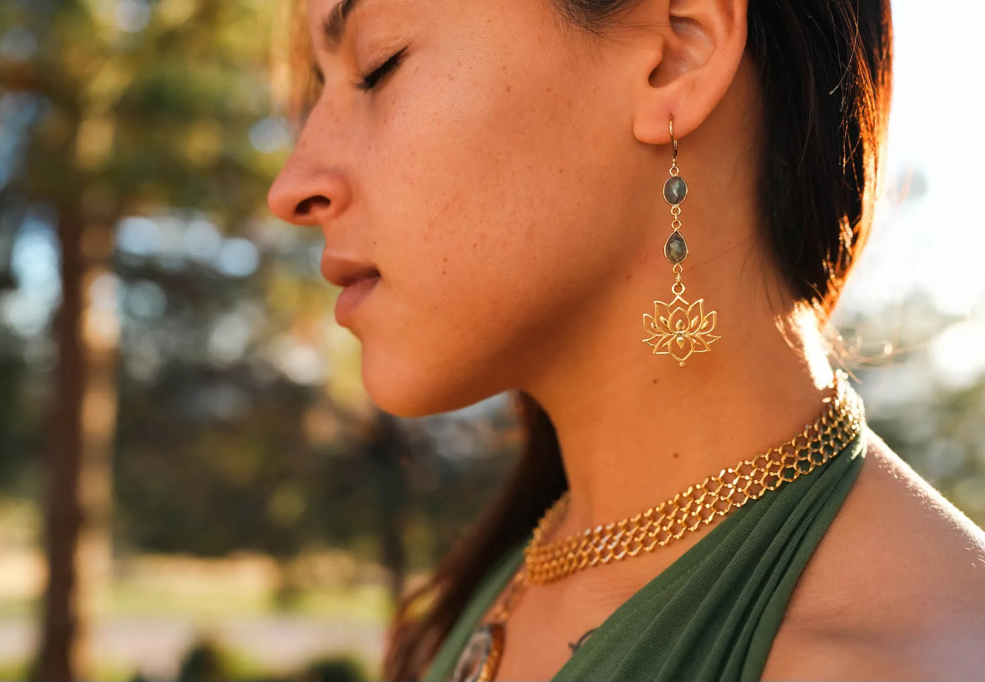 Lotus Mystic Labradorite Earrings