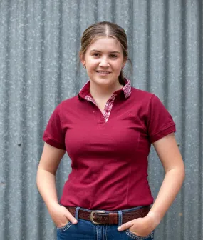 Marge - Burgundy with abstract trim Polo Shirt