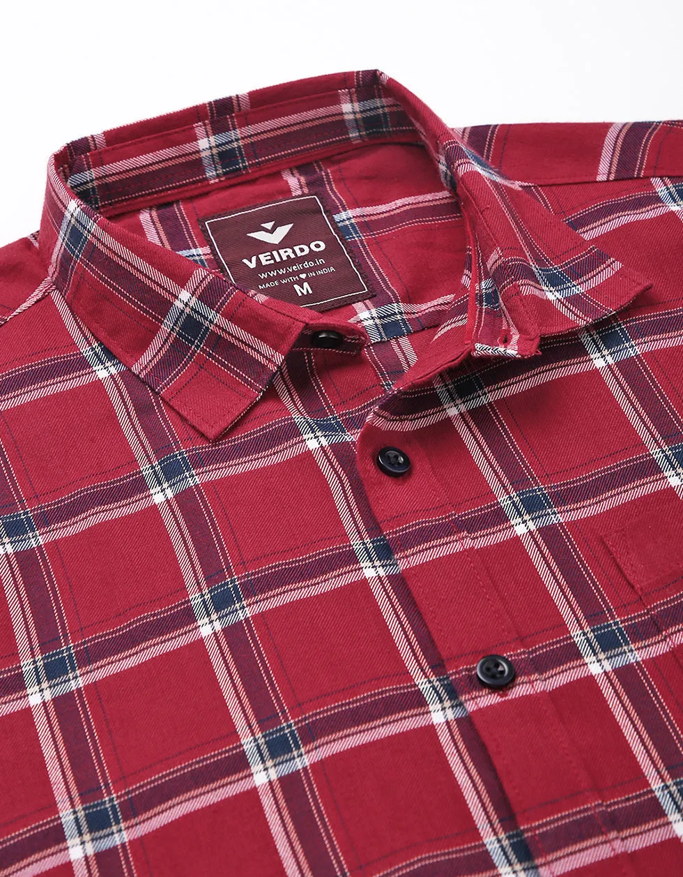 Maroon Checks Printed Shirt