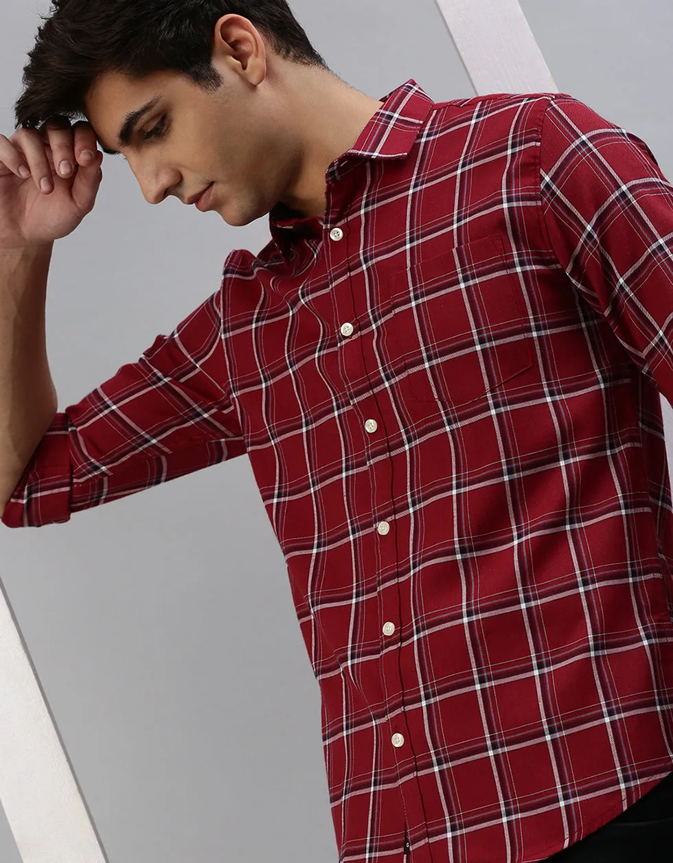 Maroon Checks Printed Shirt