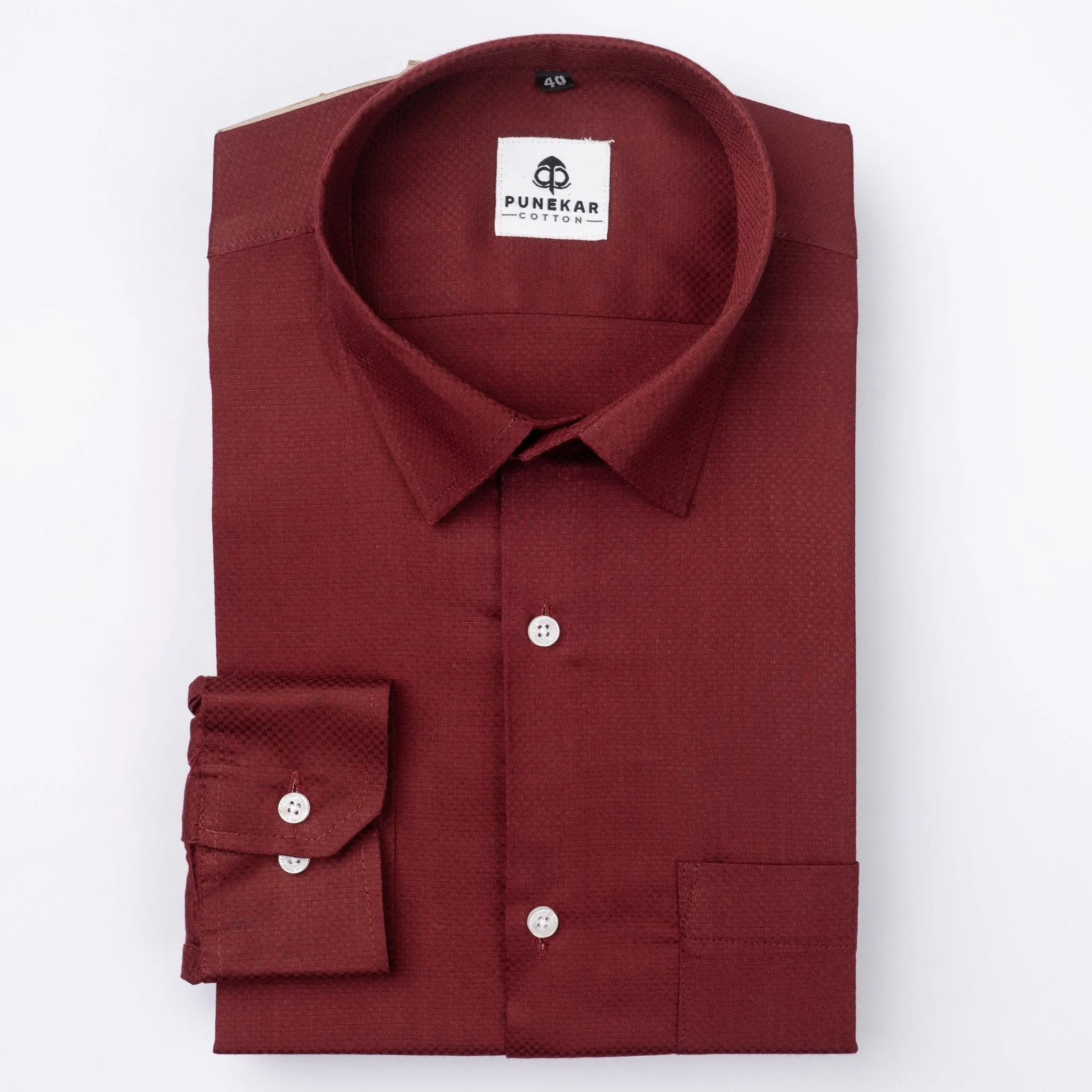 Maroon Color Dobby Cotton Shirt For Men