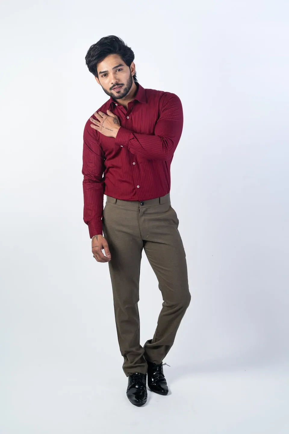 Maroon Color vertical Cotton stripe Shirt For Men