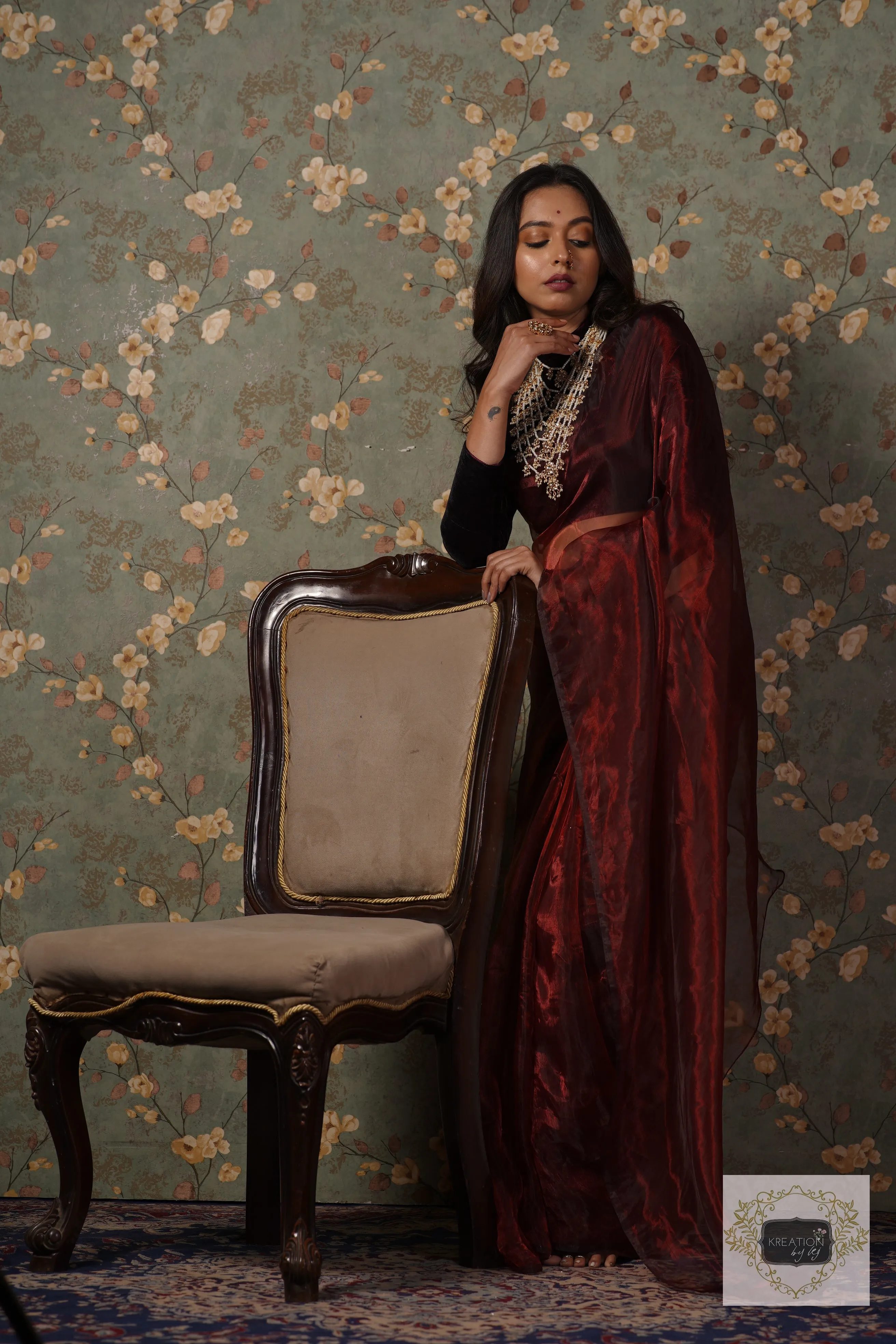 Maroon Glass Tissue Saree