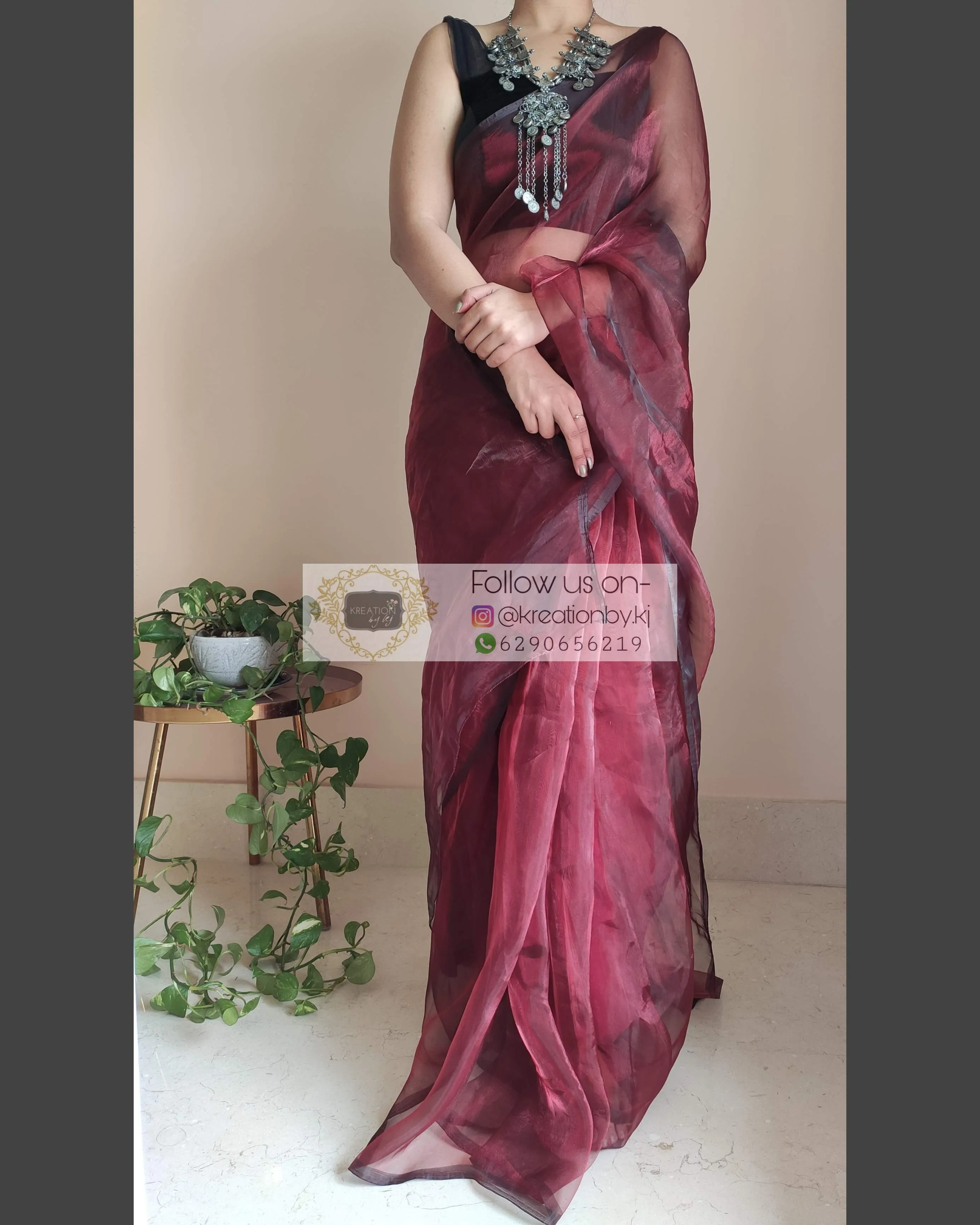 Maroon Glass Tissue Saree