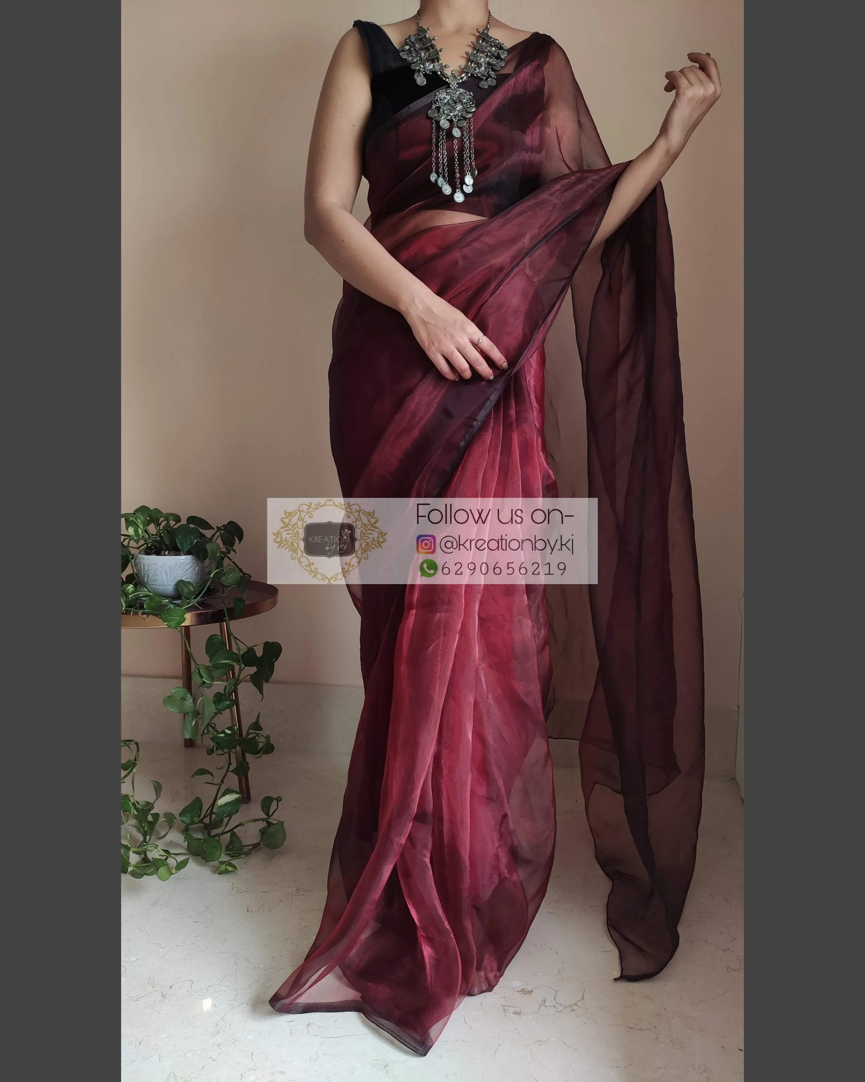 Maroon Glass Tissue Saree