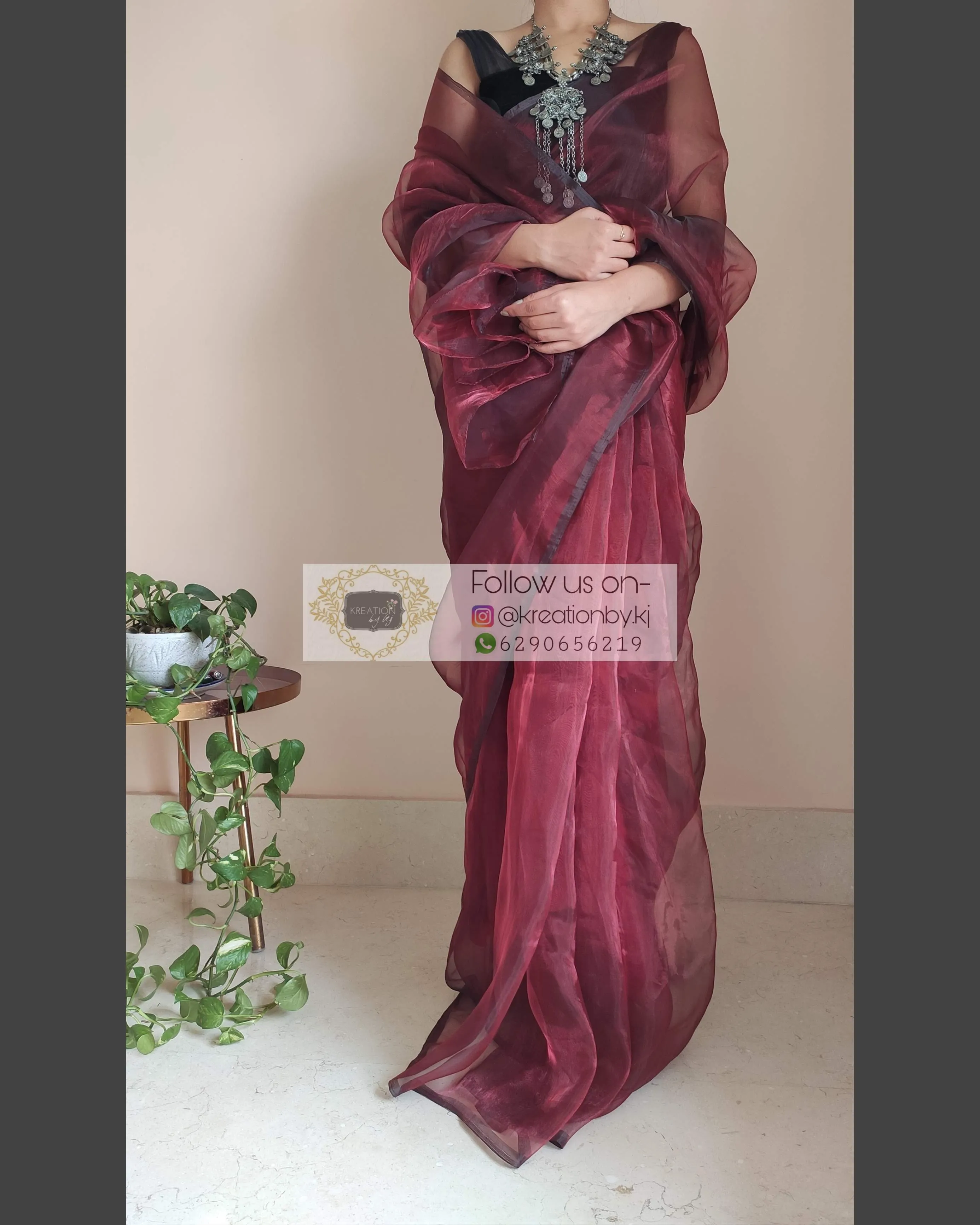 Maroon Glass Tissue Saree