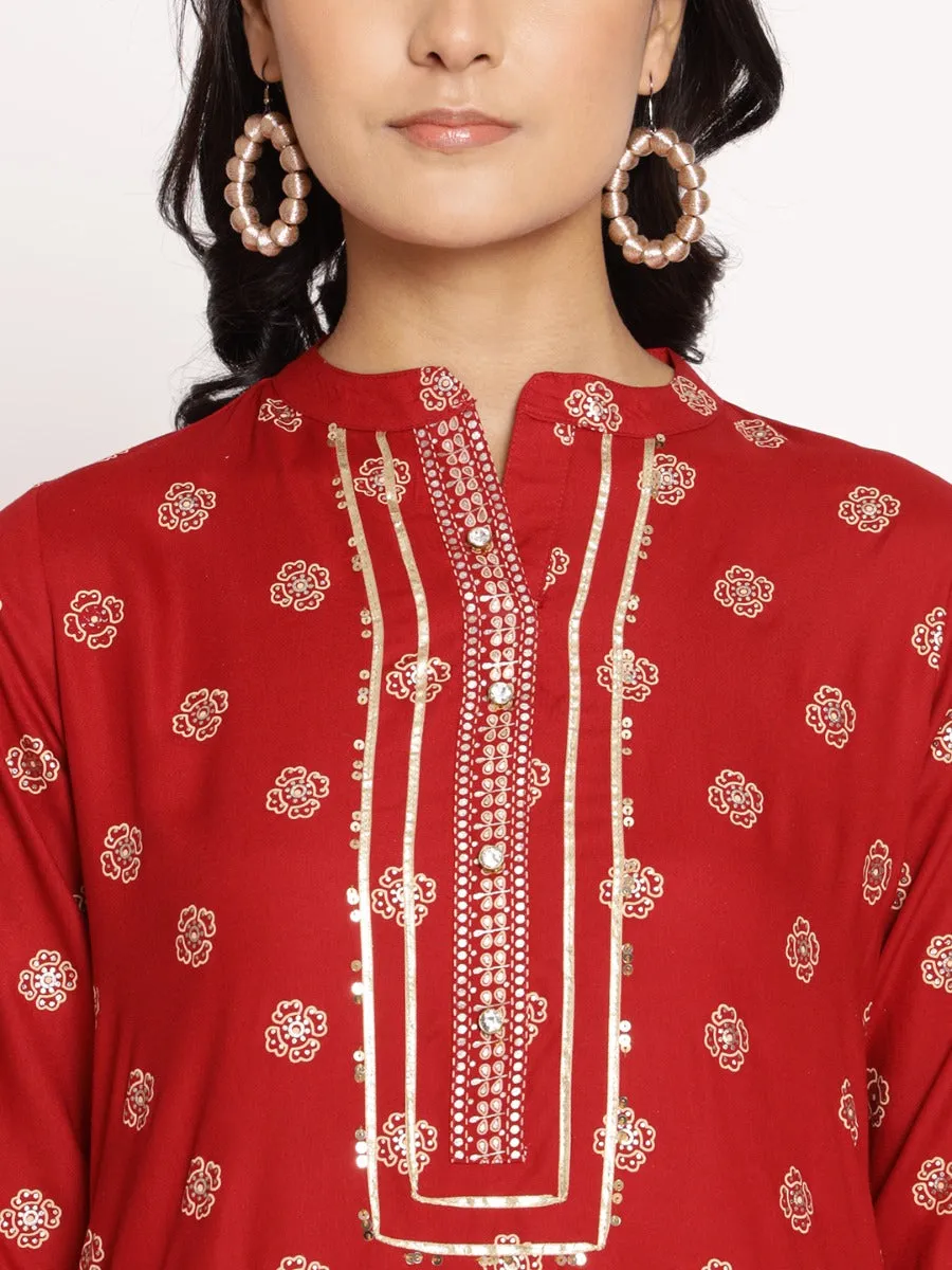 Maroon Ornamental Printed Kurta