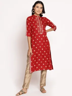 Maroon Ornamental Printed Kurta