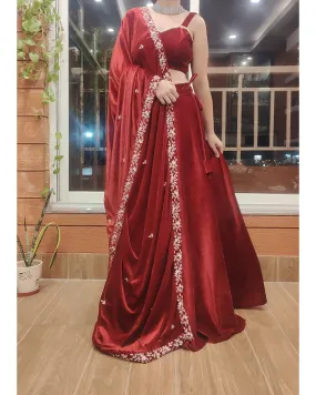 Maroon Velvet Chandani Dupatta